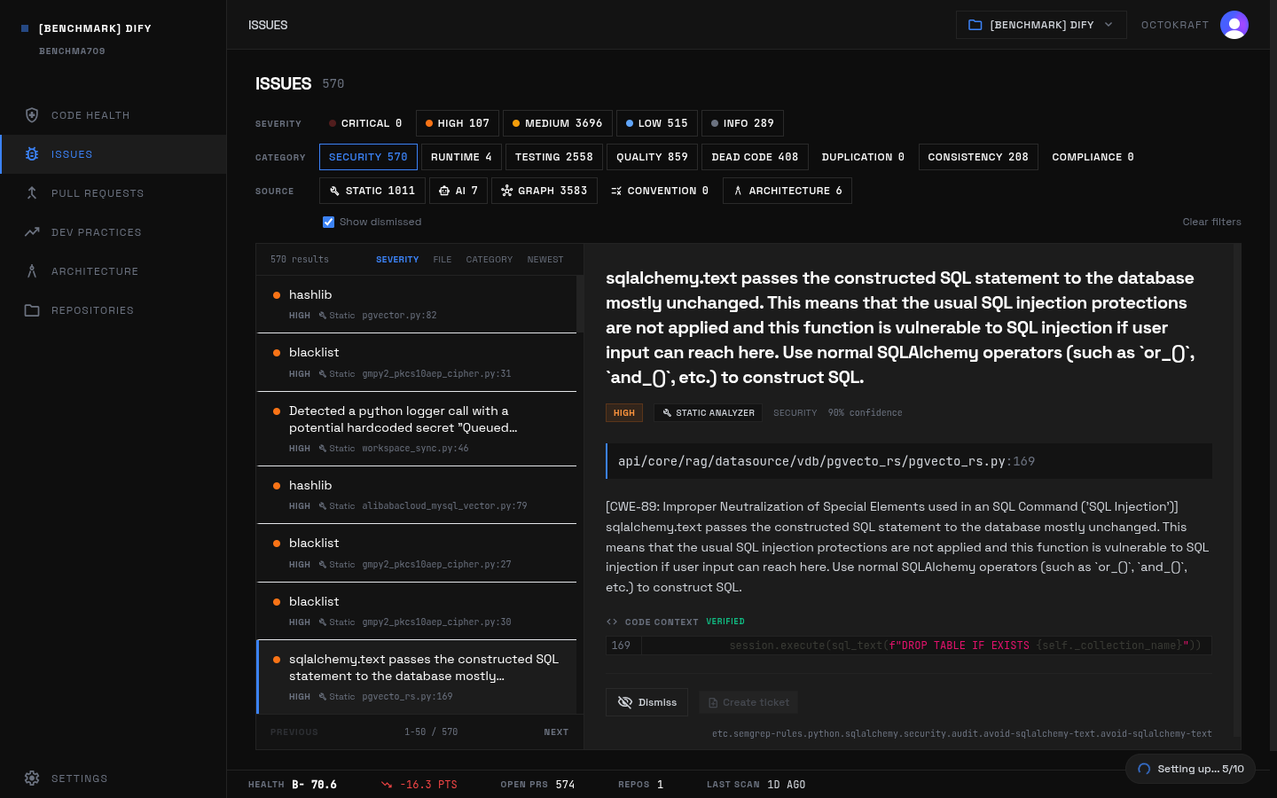Dify SQL injection detail panel